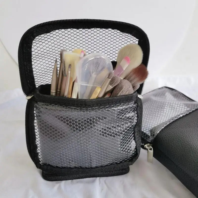 Foldable Net Zipper Makeup Brush Bag | Stand-Up Cosmetic Organizer