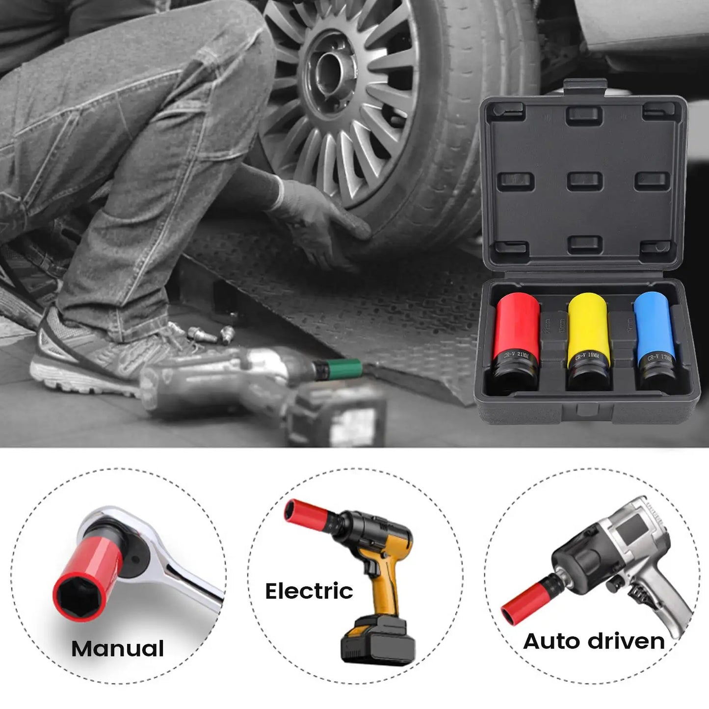 1/2" Thin Wall Lug Nut Socket Set 3-Piece | 17 19 21mm Lug Nut Socket Set Peaceful Pleasures Health and Wellness
