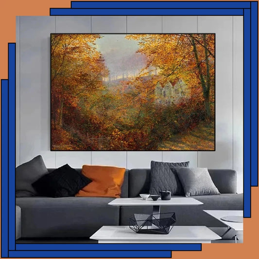 Autumn Forest Gold Trees Vintage Moody Canvas Wall Art Print Canvas Wall Art Peaceful Pleasures Health and Wellness