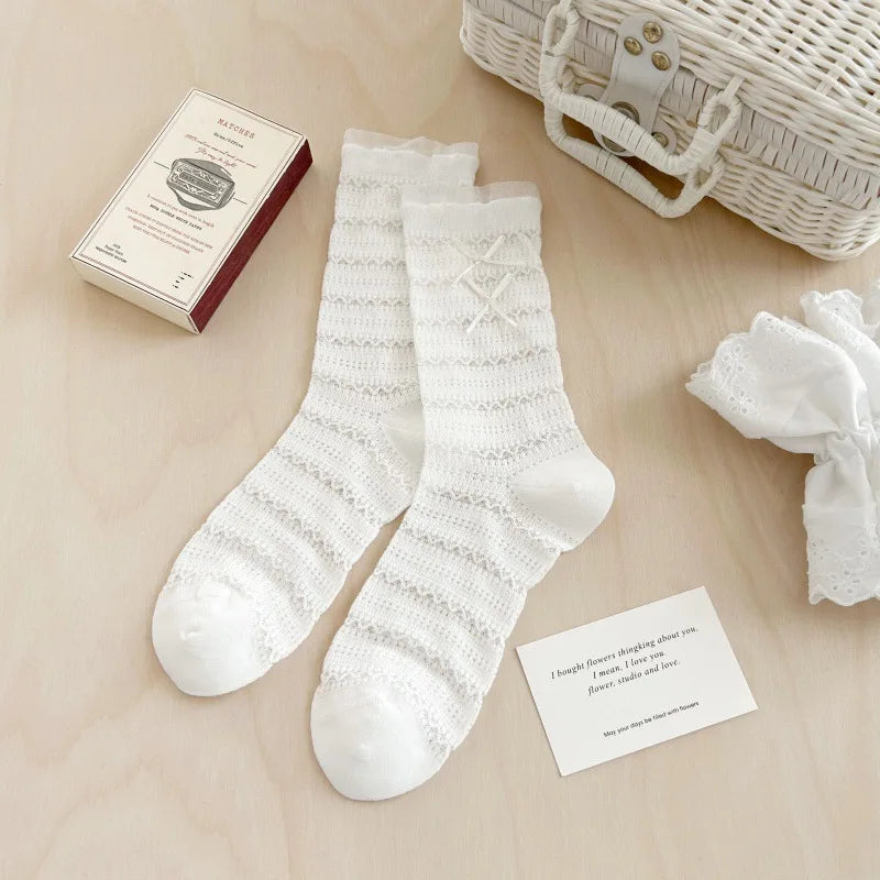 Women's Lace Bow Long Socks | Cute Mesh Lolita High Tube