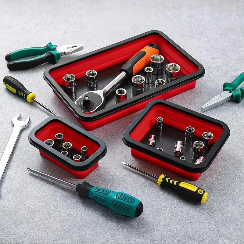 3-Piece Collapsible Magnetic Parts Tray Set | Silicone Repair Bowl