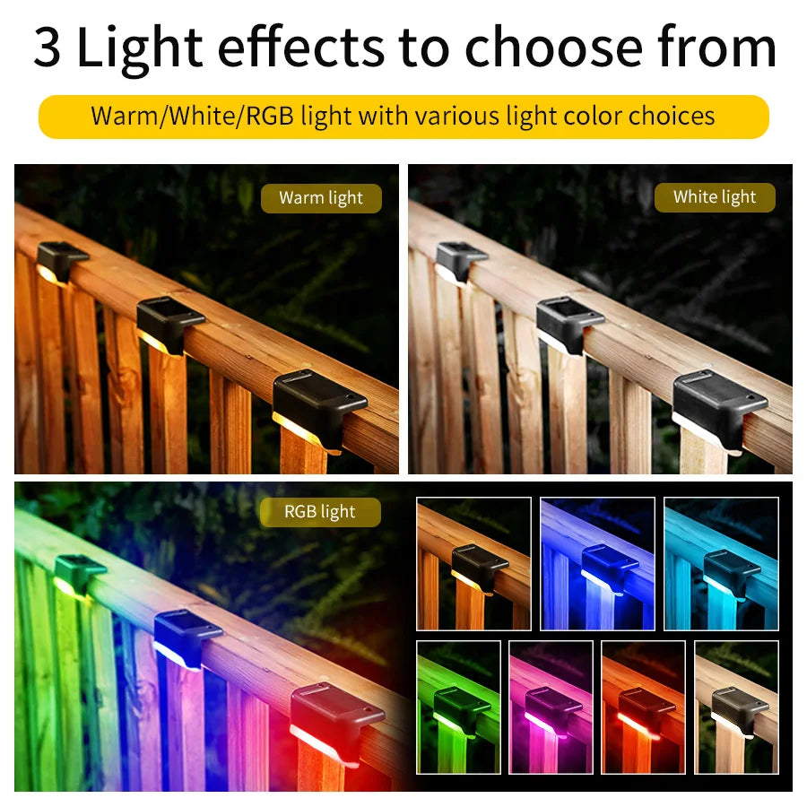 Solar Stairs Light Outdoor Waterproof Solar Powered Garden Lamps for Railing Deck Step Yard Patio Pathway Fence Light Peaceful Pleasures Health and Wellness