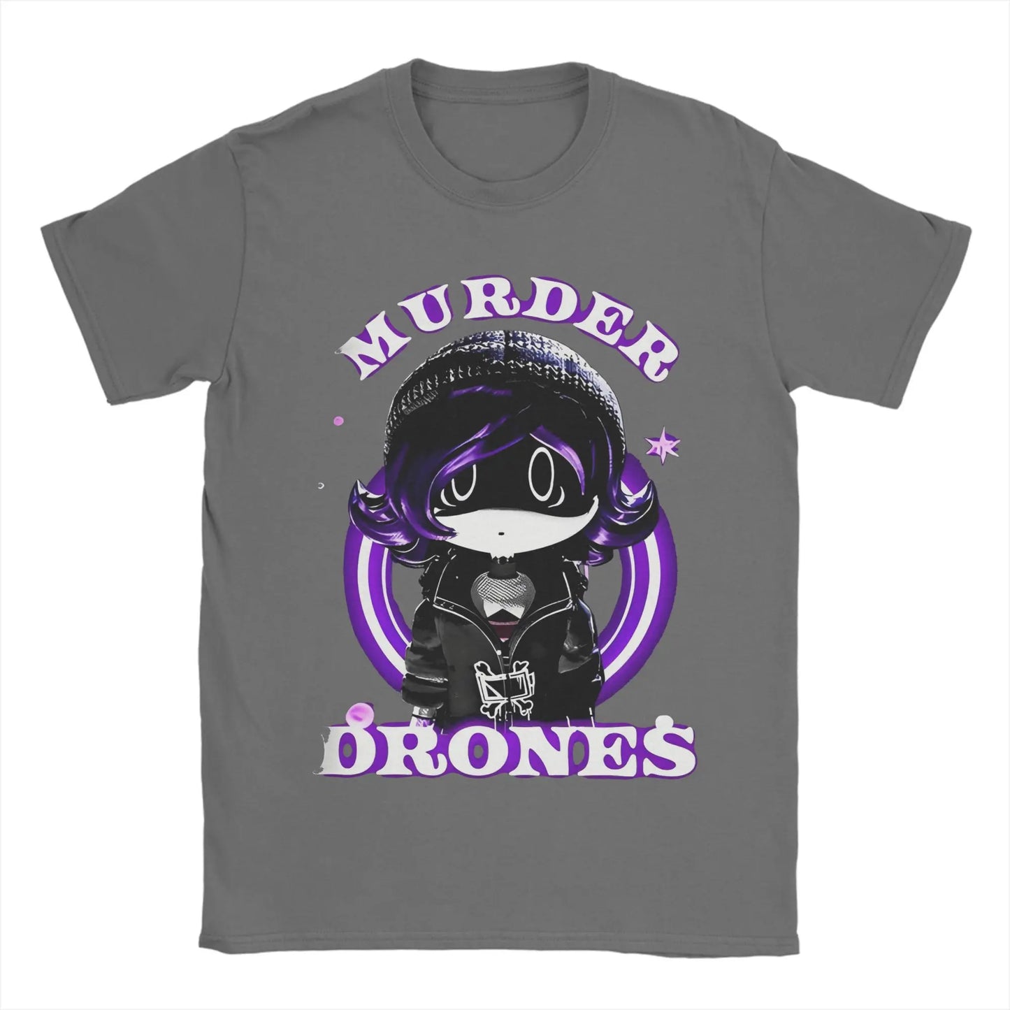 Murder Drones Men T Shirt Vintage Tee Shirt Short Sleeve Round Collar T-Shirt Pure Cotton Printing Tops Peaceful Pleasures Health and Wellness Dark Grey 6XL