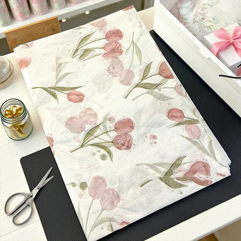 Tulip Print Tissue Paper – Floral Gift Wrapping, 10 Sheets Floral Tissue Paper Peaceful Pleasures Health and Wellness