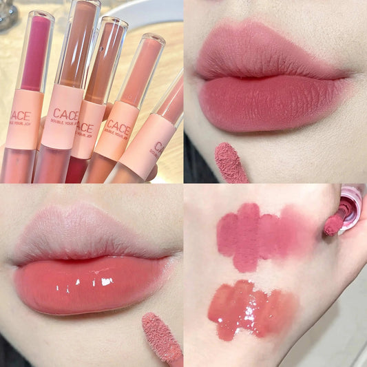 CACE Double Head Lip Gloss & Matte Lipstick | Waterproof Glaze Dual Lip Gloss Oasis Select