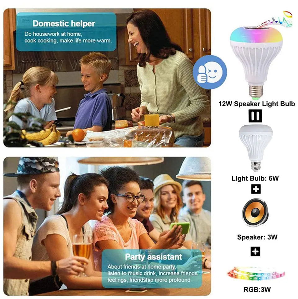 E27 Bluetooth Speaker Bulb RGBW LED Disco Light + Remote