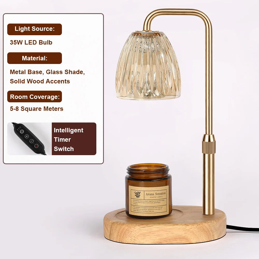 35W Dimmable Candle Warmer Lamp with Timer | Retro Wood & Glass