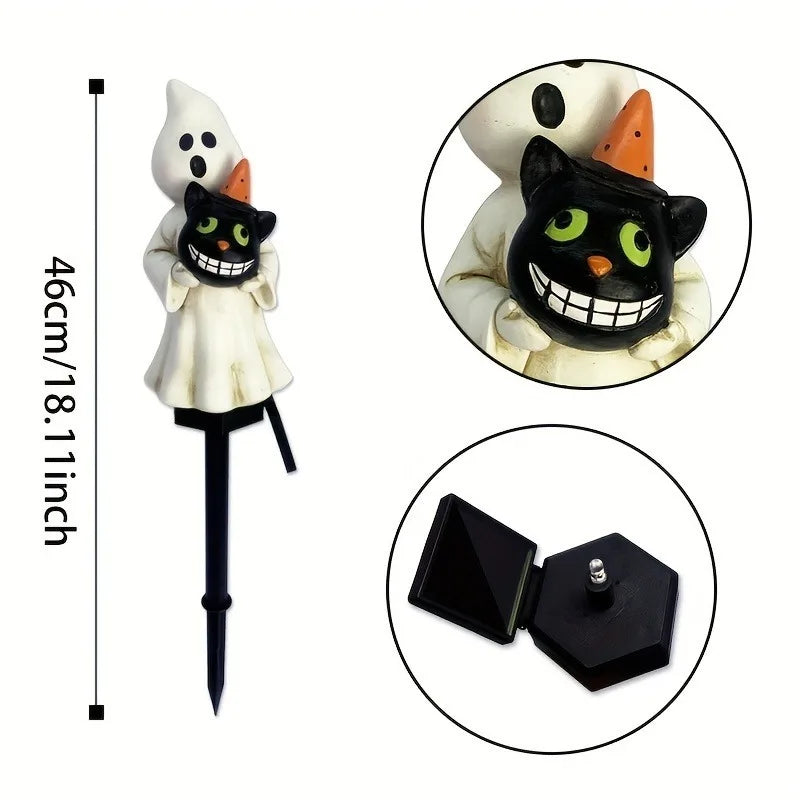 Solar Halloween Pumpkin Garden Stake Lights | Resin Yard Decor
