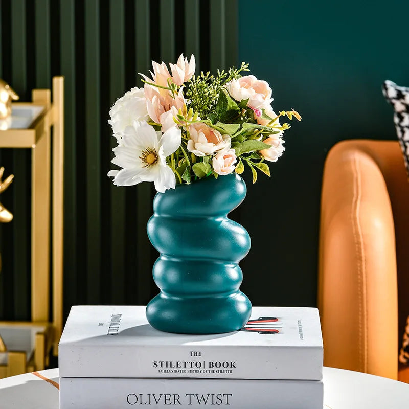 1PC Plastic Spiral White Vase Nordic Creative Flower Arrangement Container For Kitchen Living Bedroom Home Decoration Ornament Peaceful Pleasures Health and Wellness green