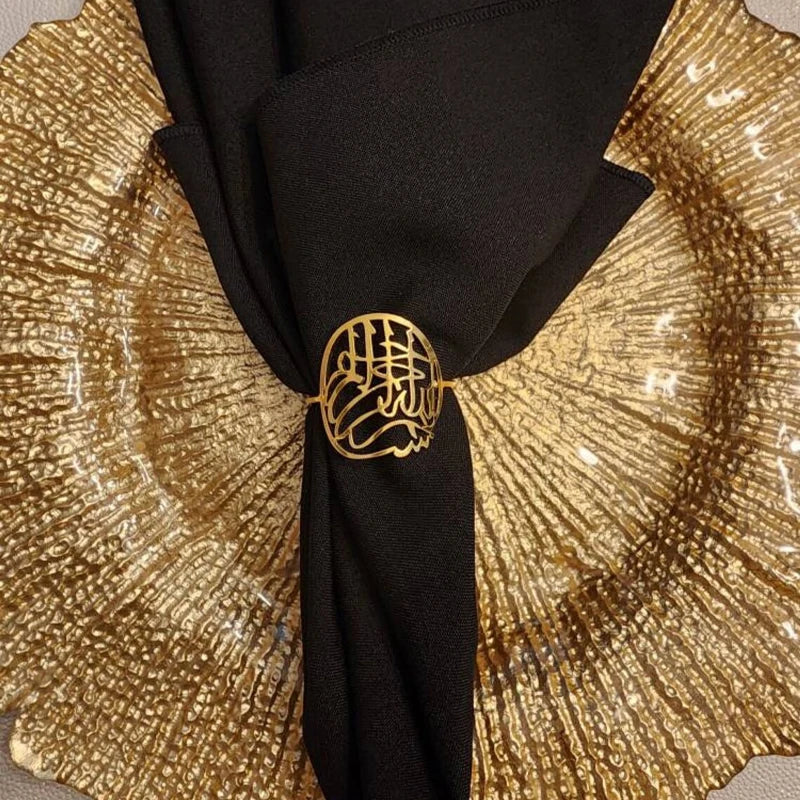 Gold Bismillah Napkin Rings Set of 4 | Islamic Eid Table Decor Decorative Napkin Rings Peaceful Pleasures Health and Wellness gold 4pcs 4x4cm