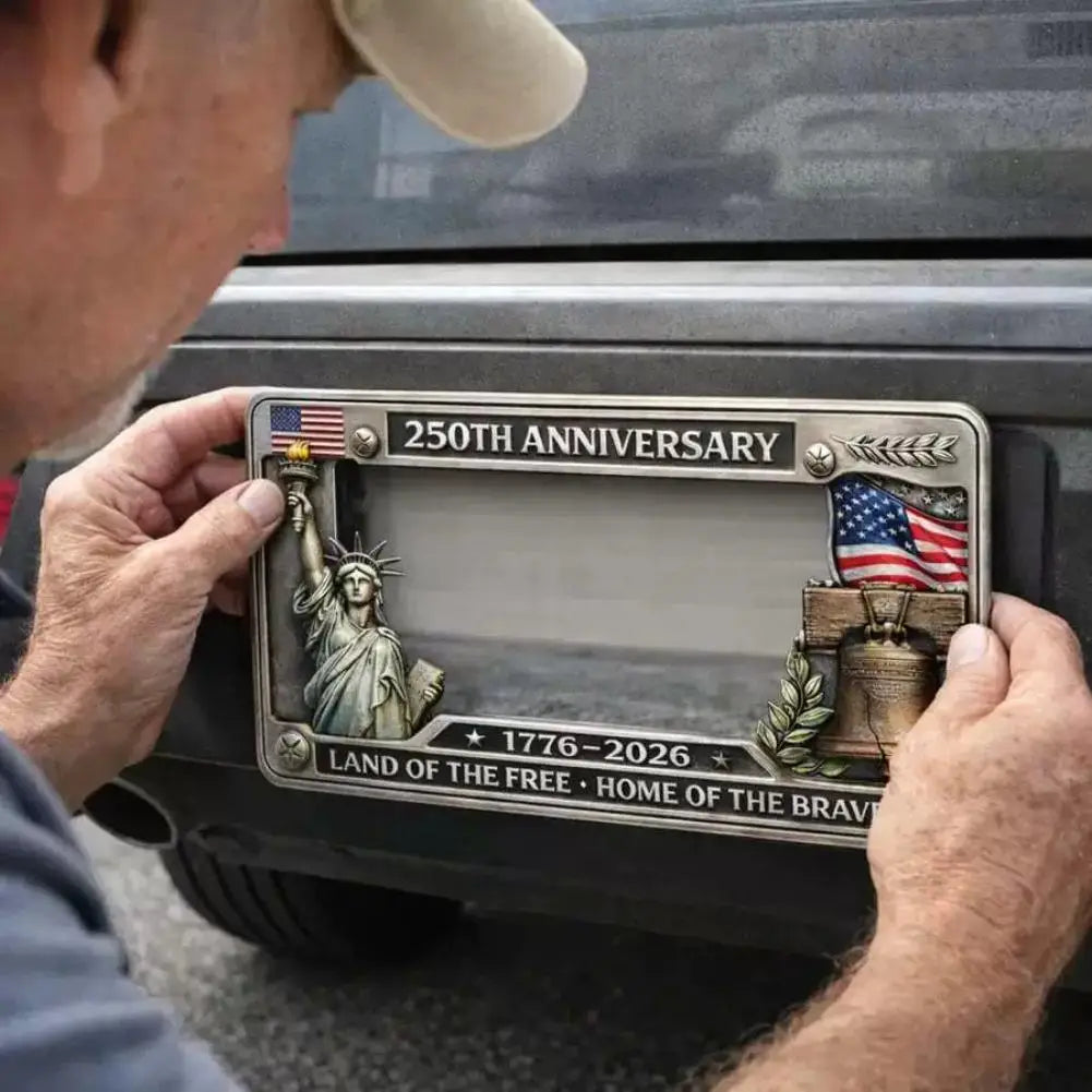 250th Anniversary Commemorative License Plate Frame High-quality Vietnam Veteran Salute Mental License Plate Decorative Frame Peaceful Pleasures Health and Wellness