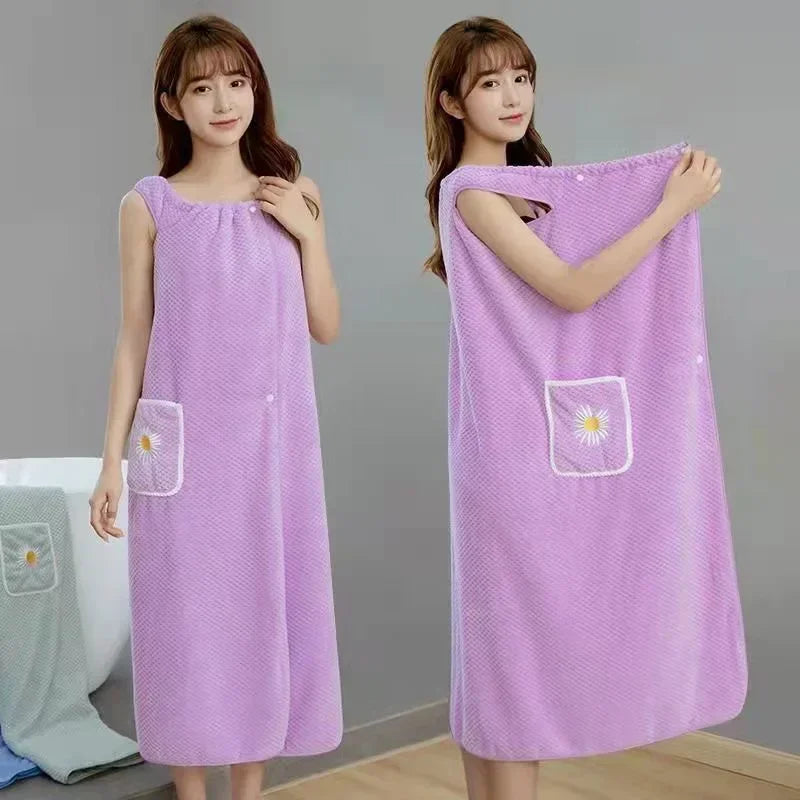 Women's Wearable Bath Towel Wrap – Quick-Dry Cotton Bathrobe