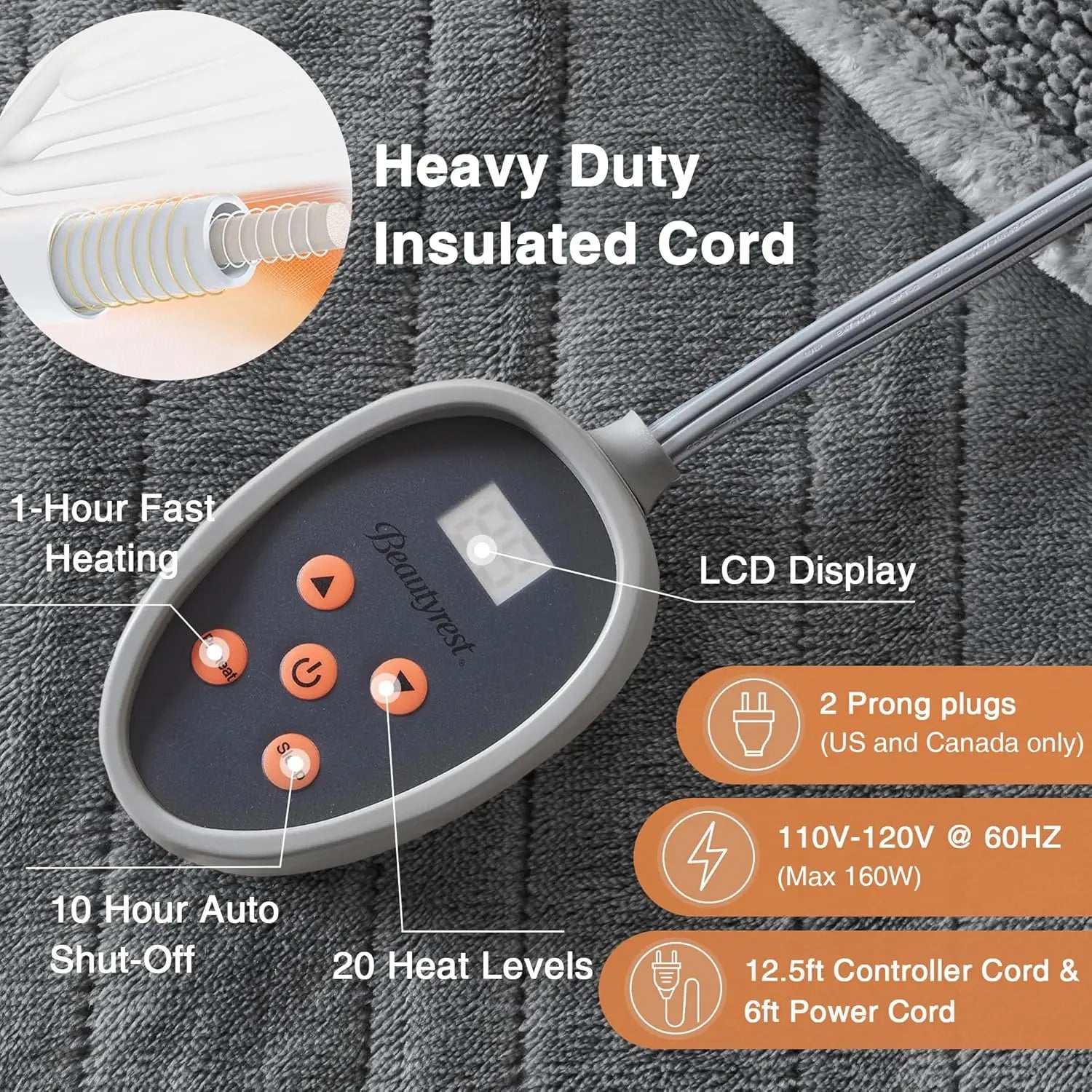 Twin Electric Heated Blanket – Reversible Plush Sherpa, 20 Heat Settings & Auto-Off Peaceful Pleasures Health and Wellness