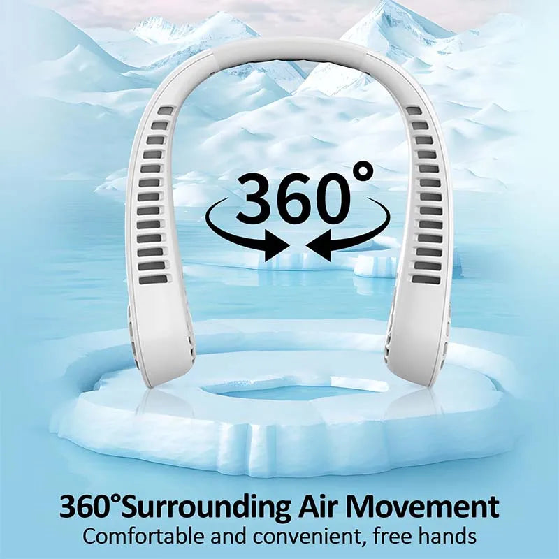 Bladeless Neck Fan Wearable Personal Fan Safe Quiet Cooling Strong Wind USB Rechargeable for Office Home Travel Peaceful Pleasures Health and Wellness