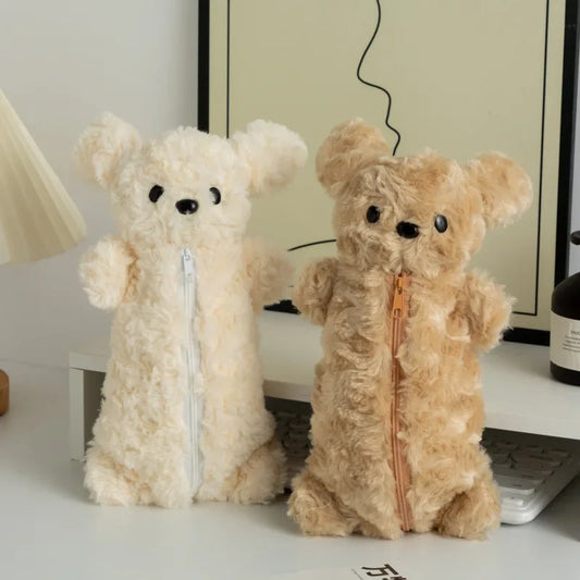 Korea Style Puppy Pencil Case Soft Plush School Stationary Cute Pencil Bag Big Capacity Pen Bag For Student Stationary Peaceful Pleasures Health and Wellness