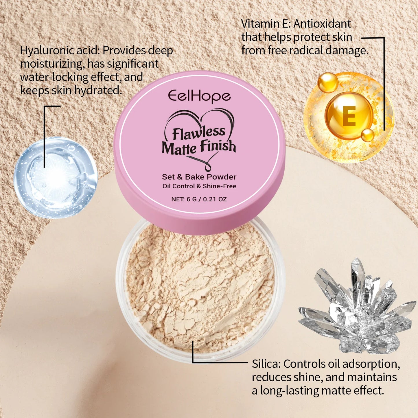 Eelhope Loose Setting Powder – Matte Oil Control, Waterproof 6g