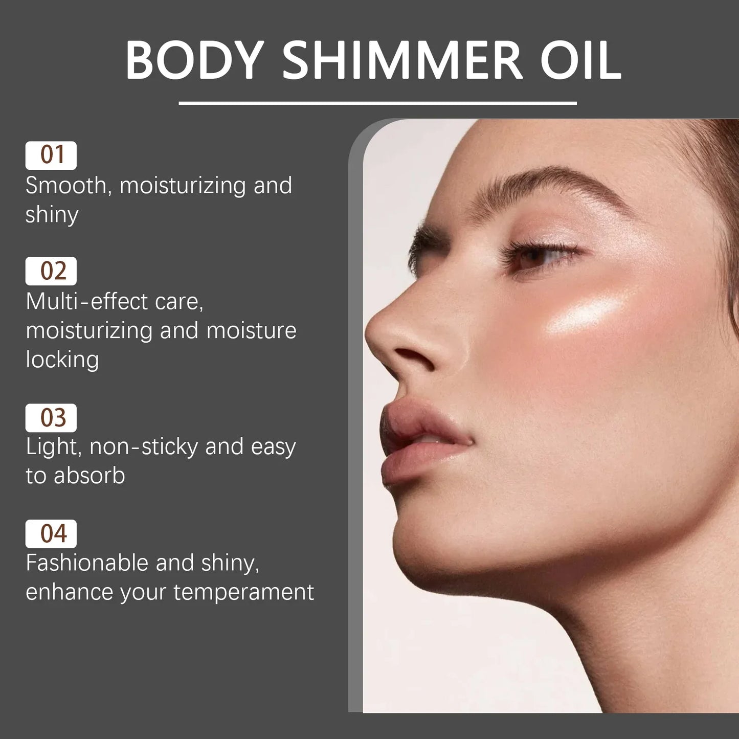 Body Shimmer Oil – Gold Highlighter Drops for Face & Body