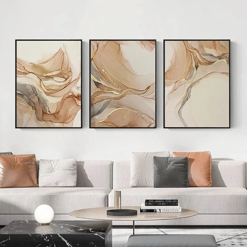 3-Piece Marble Canvas Wall Art | Abstract Light Brown Decor Canvas Wall Art Set Peaceful Pleasures Health and Wellness