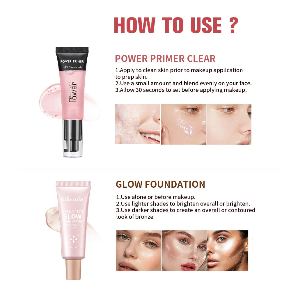Powder Grip Primer & Glow Foundation Makeup Kit | Hydrating