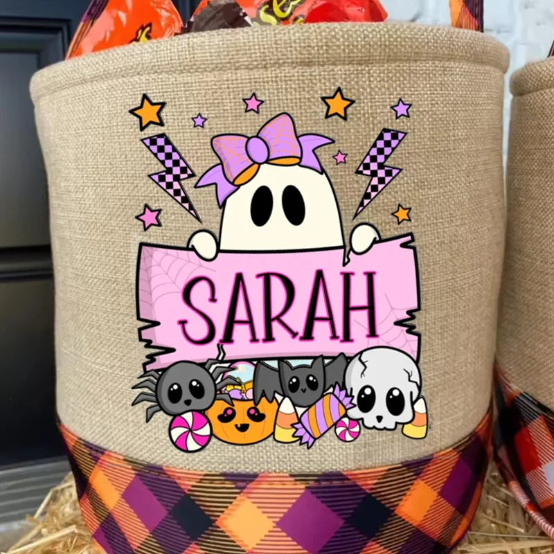 Personalized Halloween Ghost Trick-or-Treat Bucket for Kids Halloween Trick-or-Treat Bucket Peaceful Pleasures Health and Wellness