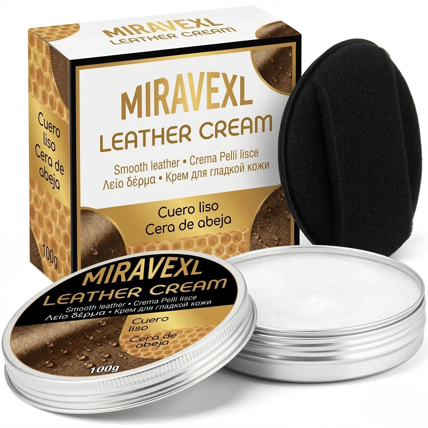 MIRAVEXL Leather Cream Conditioner 100g with Sponge Applicator Auto Car Seat Sofa Restorer Beeswax Polish Leather Care Balm Peaceful Pleasures Health and Wellness