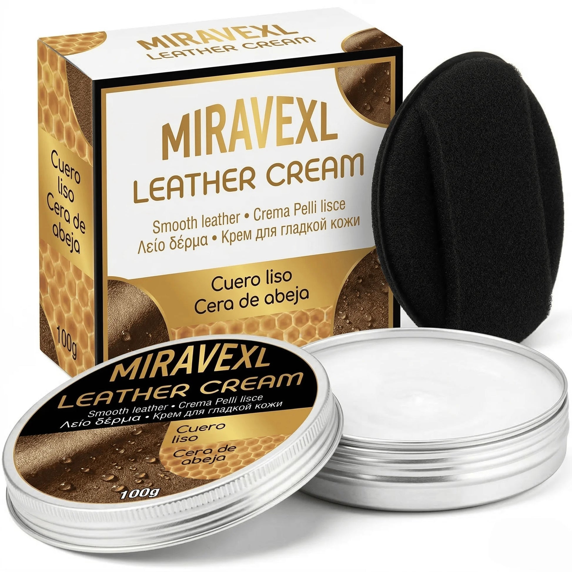 MIRAVEXL Leather Cream Conditioner 100g with Sponge Applicator Auto Car Seat Sofa Restorer Beeswax Polish Leather Care Balm Peaceful Pleasures Health and Wellness