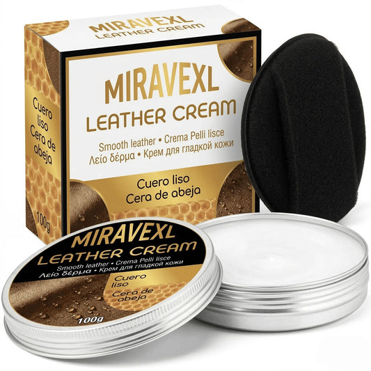 MIRAVEXL Leather Cream Conditioner 100g with Sponge Applicator Auto Car Seat Sofa Restorer Beeswax Polish Leather Care Balm Peaceful Pleasures Health and Wellness