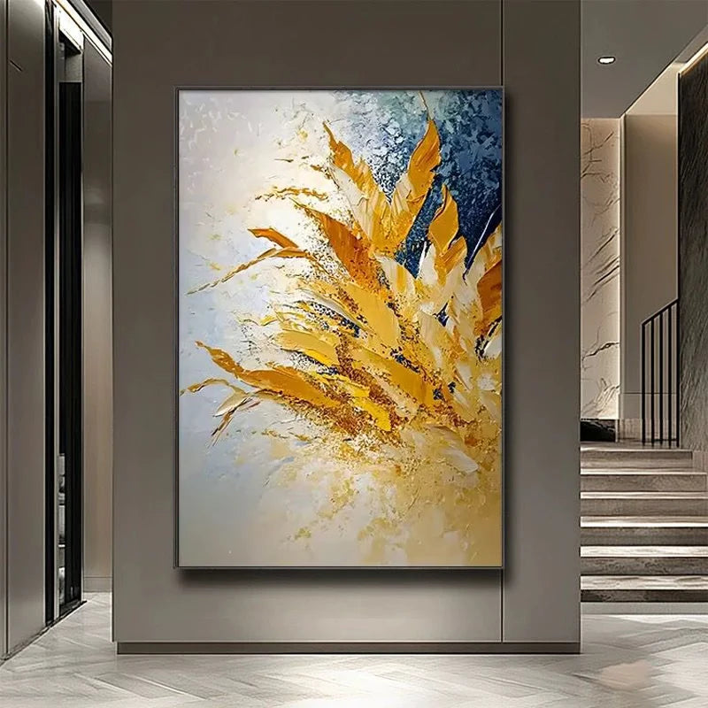 Lucky Golden Leaf Pure Hand drawn Oil Painting,Modern Hanging Picture For Home，Sofa Poster,Images Of Living Room And Dining Room Peaceful Pleasures Health and Wellness No frame 100cmx180cm