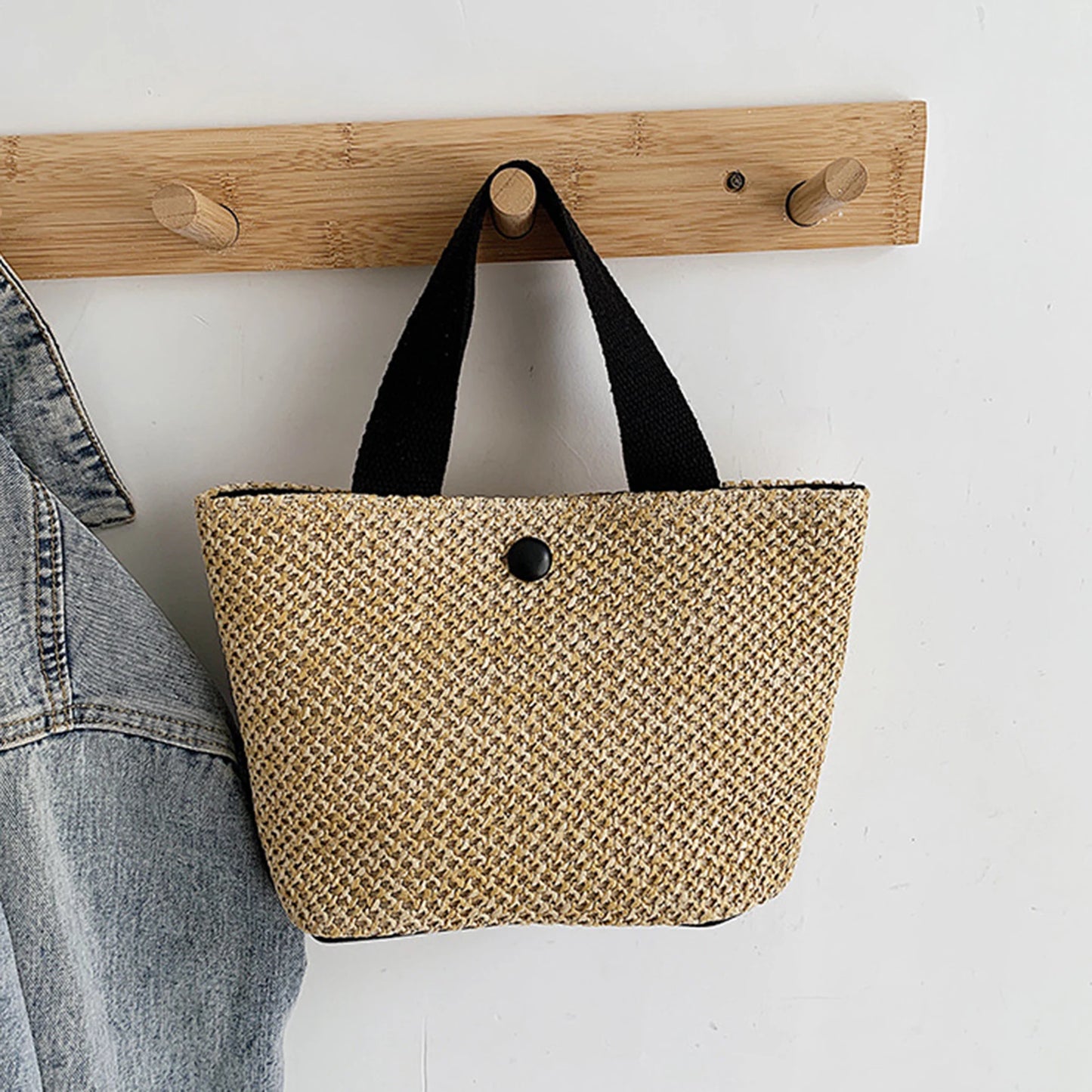 Women Straw Woven Tote Bags Hand-woven Soft Large Straw Shoulder Bag for Vacation Party Bags Peaceful Pleasures Health and Wellness