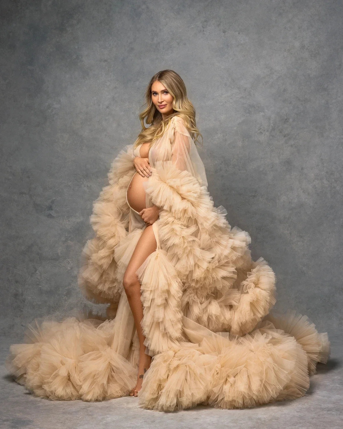 Puffy Ruffled Tulle Maternity Dress Women Robes for Photoshoot Extra Fluffy Baby shower Photographie de vêtements de maternité Peaceful Pleasures Health and Wellness