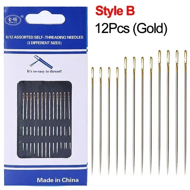Self-Threading Stainless Steel Sewing Needles Kit – 12pc Set