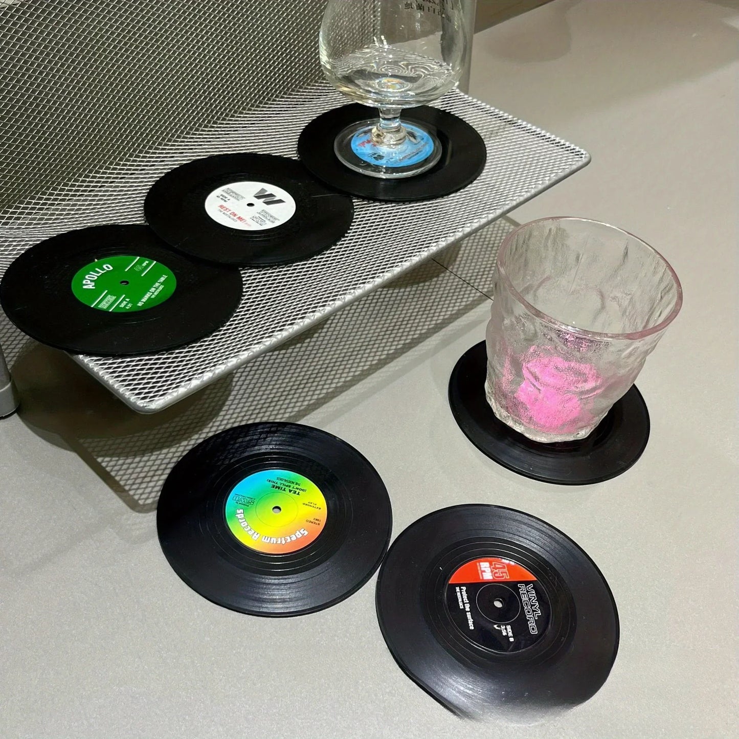 6-Pack Vinyl Record Coasters – Retro Absorbent Table Protectors