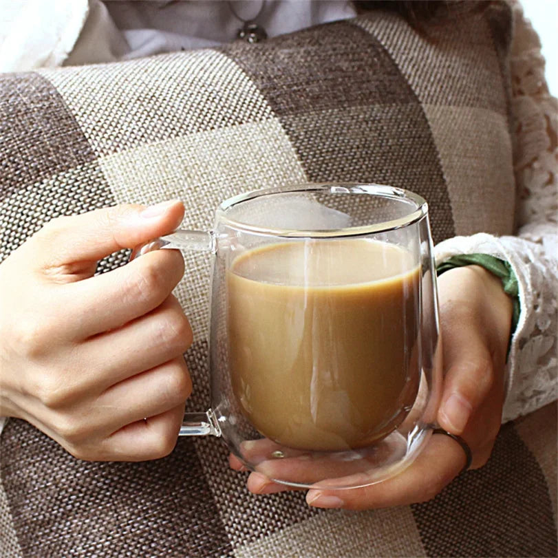 Double Wall Glass Coffee Cup with Handle – Insulated Espresso