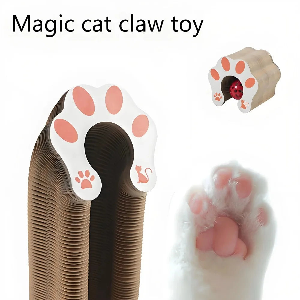 Foldable Accordion Cat Scratcher Board with Ball & Track Toy
