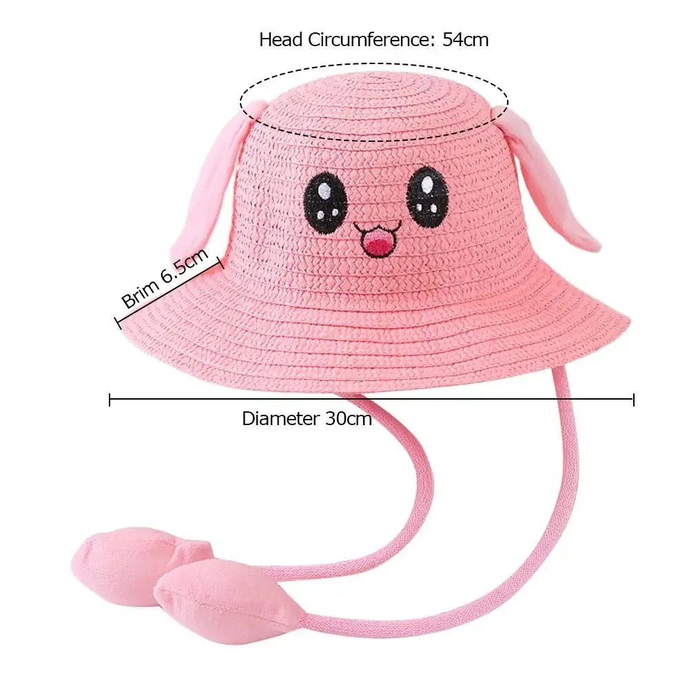 Kids Bunny Rabbit Straw Hat | Moving Ears Wide Brim Sun Hat
