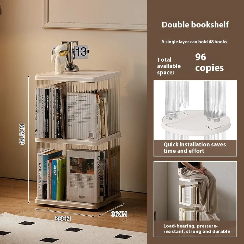 360° Rotating Bookshelf for Kids - Spacious Floor Standing Bookcase with Multi-Layer Storage for Living Room & Nursery Peaceful Pleasures Health and Wellness Square Rotate 2Layer