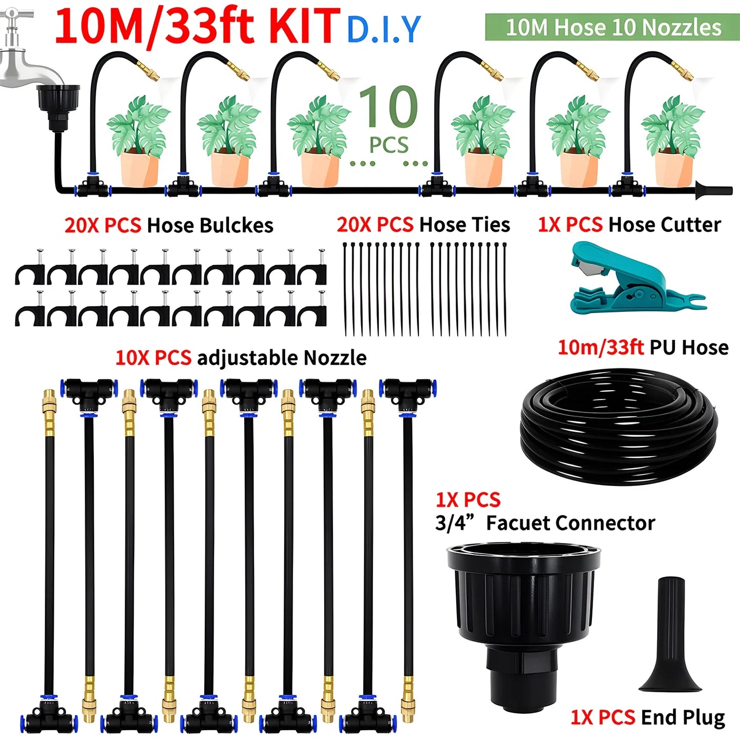 DIY Free Bending Universal Spray Kit For Greenhouse Garden Flowers Plant Watering Irrigation Patio Misting Cooling System Peaceful Pleasures Health and Wellness DIY 10M