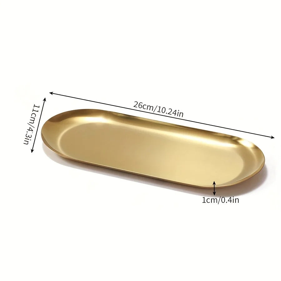 Decorative Metal Vanity Tray – Stainless Steel Jewelry Dish & Perfume Candle Organizer for Bathroom & Dresser Counter Peaceful Pleasures Health and Wellness