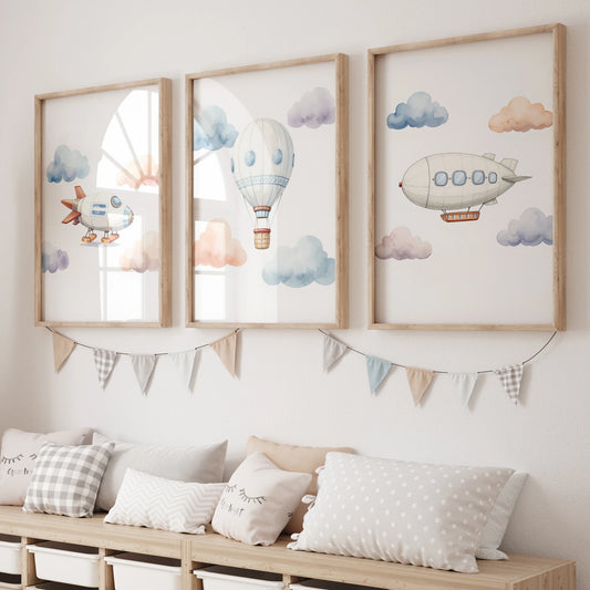 Watercolor Hot Air Balloon Canvas Wall Art | Kids Room Decor Canvas Wall Art Print Peaceful Pleasures Health and Wellness