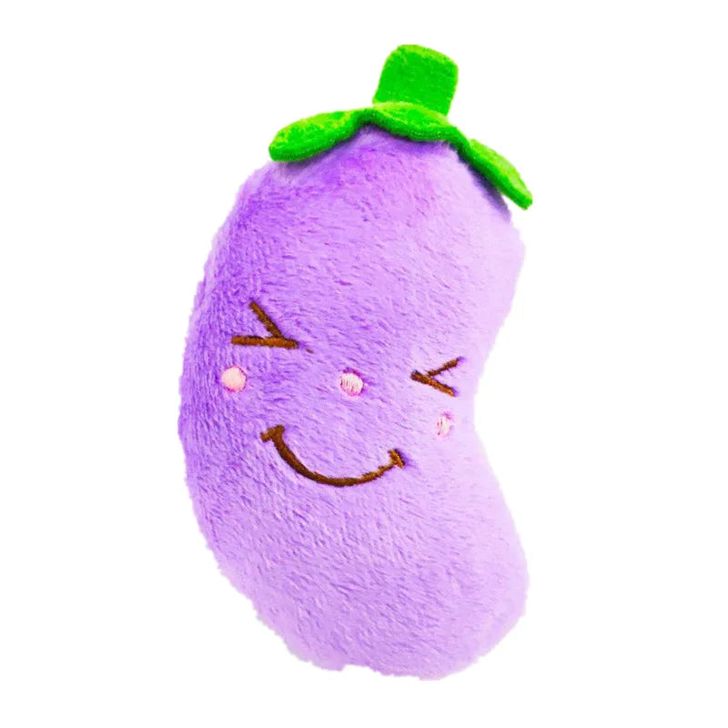 Pet Toys Plush Squeaky Toy Bite-Resistant Clean Dog Chew Puppy Training Toy Soft Banana Bone Vegetable Fruit Pet Supplies DC05 Peaceful Pleasures Health and Wellness Eggplant