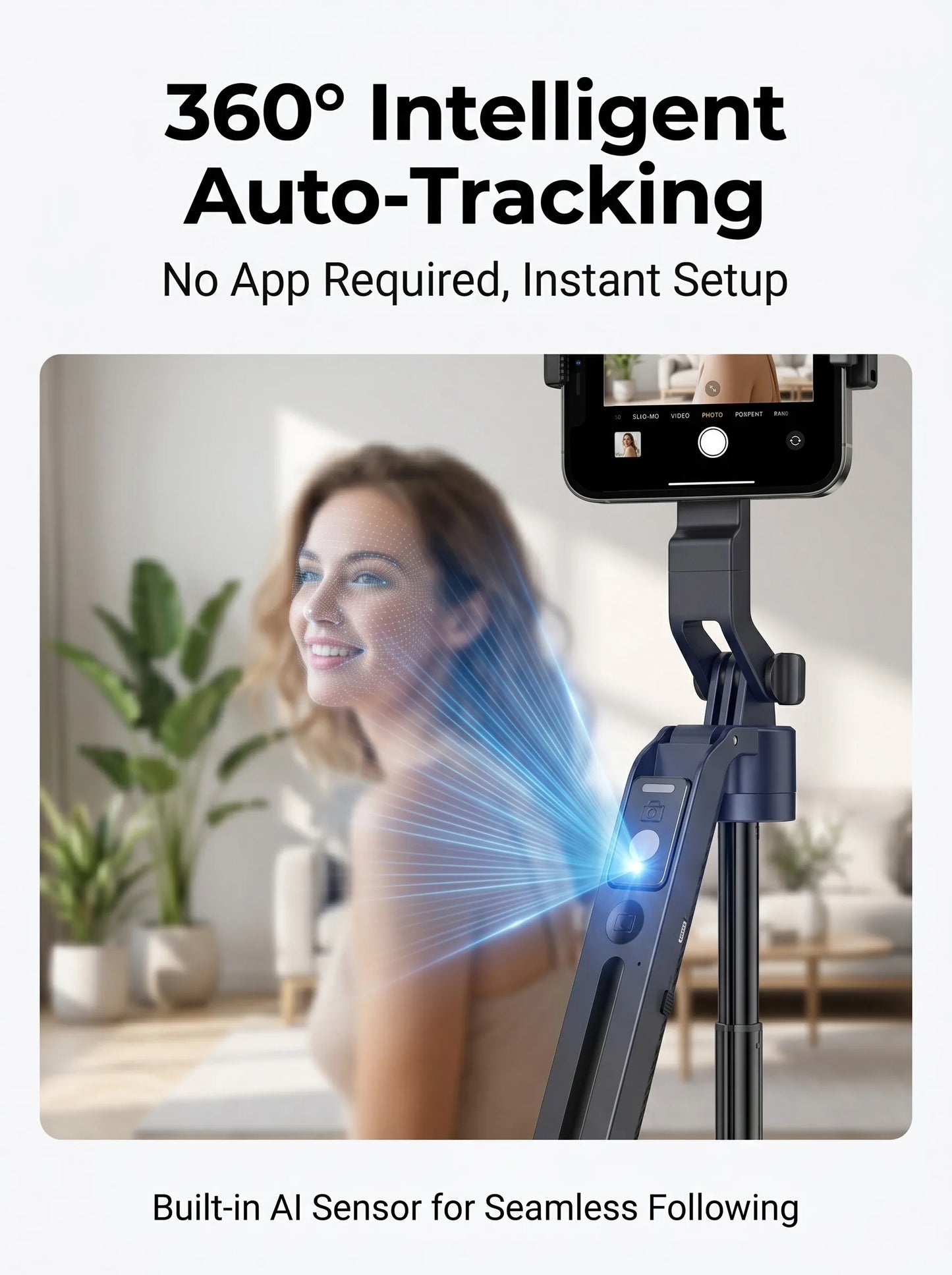 360° AI Face Tracking Gimbal Selfie Stick Tripod for Phone