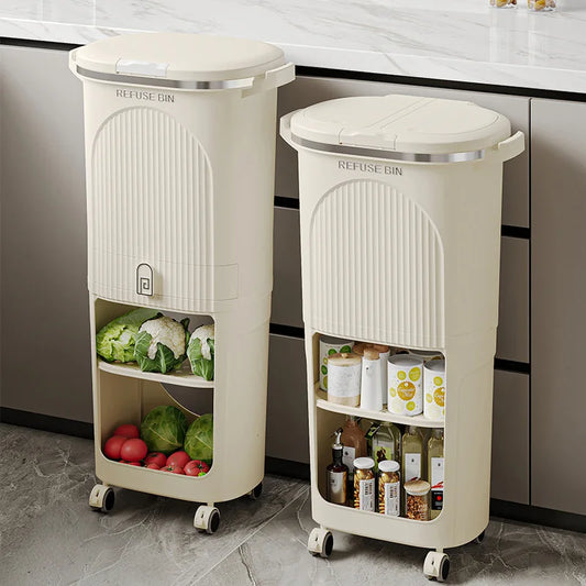 Double-Layer Large Capacity Japanese-Style Kitchen Trash Bin Dry-Waste Separation Organizer Rack Space-Saving Storage Solution Peaceful Pleasures Health and Wellness