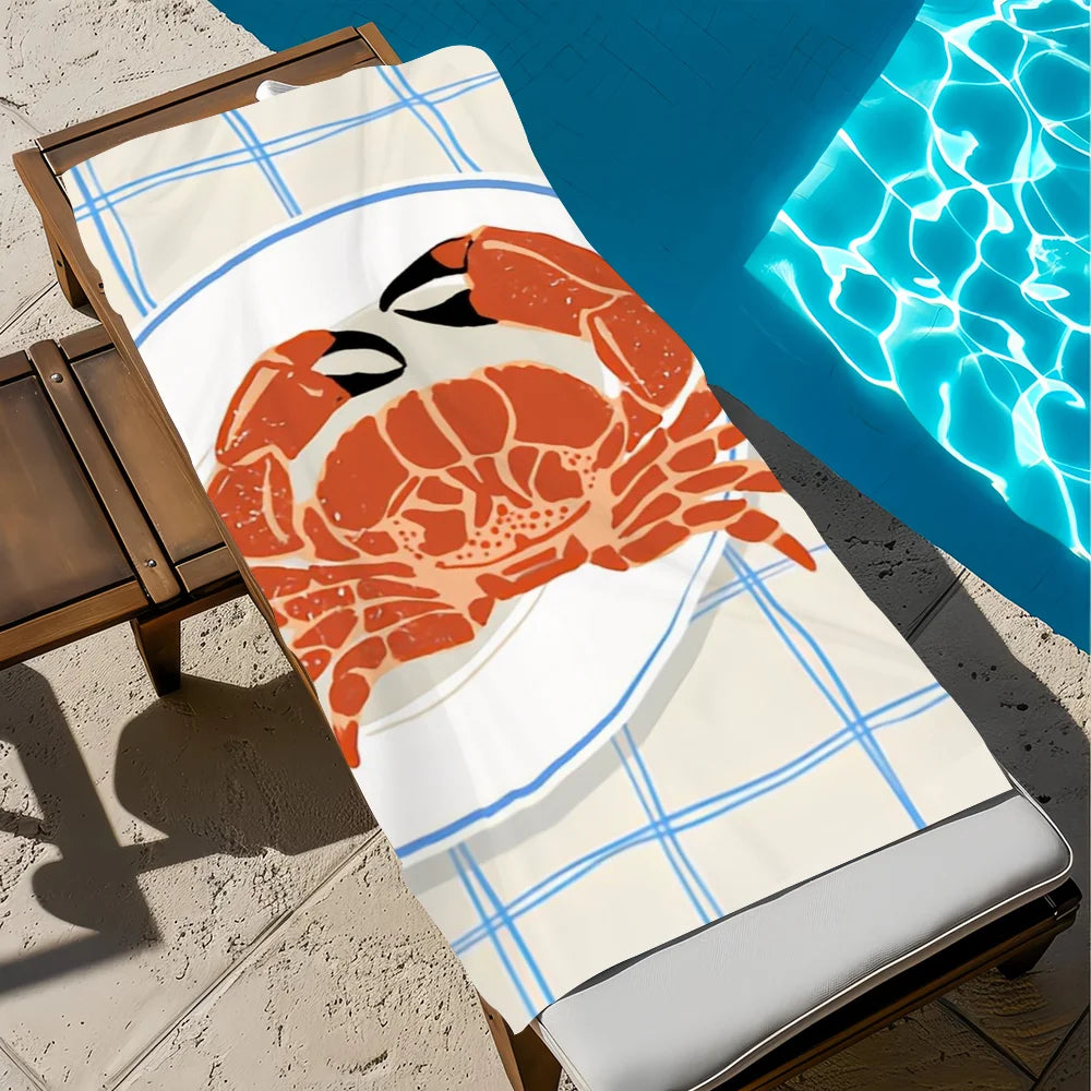 Cute Cartoon Seafood Beach Towel – Quick Dry Soft Pool Towel Quick Dry Beach Towel Peaceful Pleasures Health and Wellness z2 STJ40x70CM