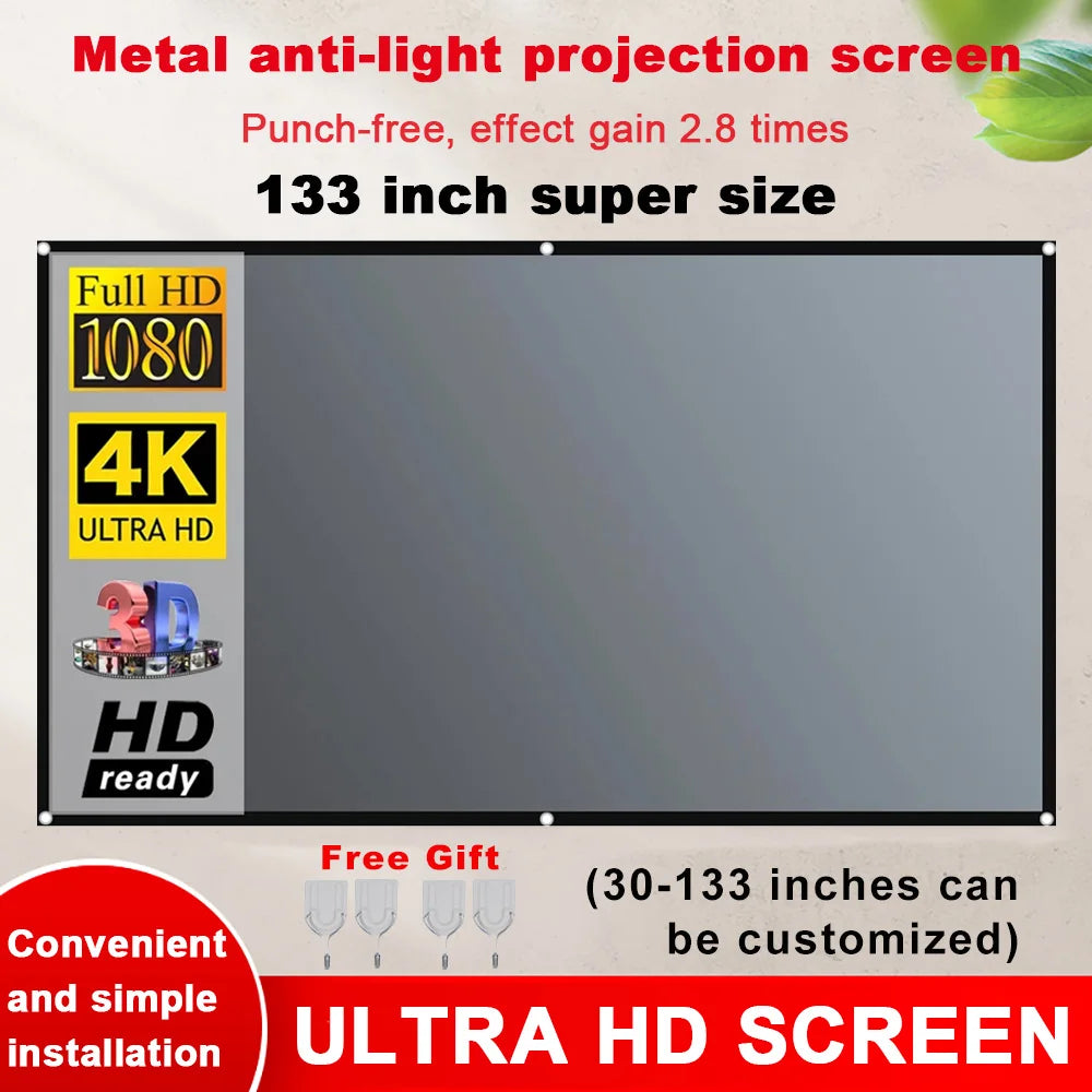 ZHNUWIE Projector Screen 16:9 Metal Anti Light Curtain Reflective Fabric Cloth For YG300 XGIMI H3 HALO Mogo Xiaomi DLP Projector Peaceful Pleasures Health and Wellness
