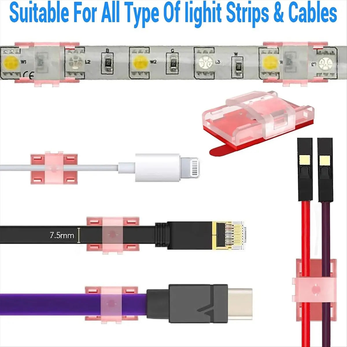 *ABDH 100PCS Mounting Clips for LED Light Strips with Self-Adhesive Tape + Screw Light Clips for Indoor Light Strips Peaceful Pleasures Health and Wellness