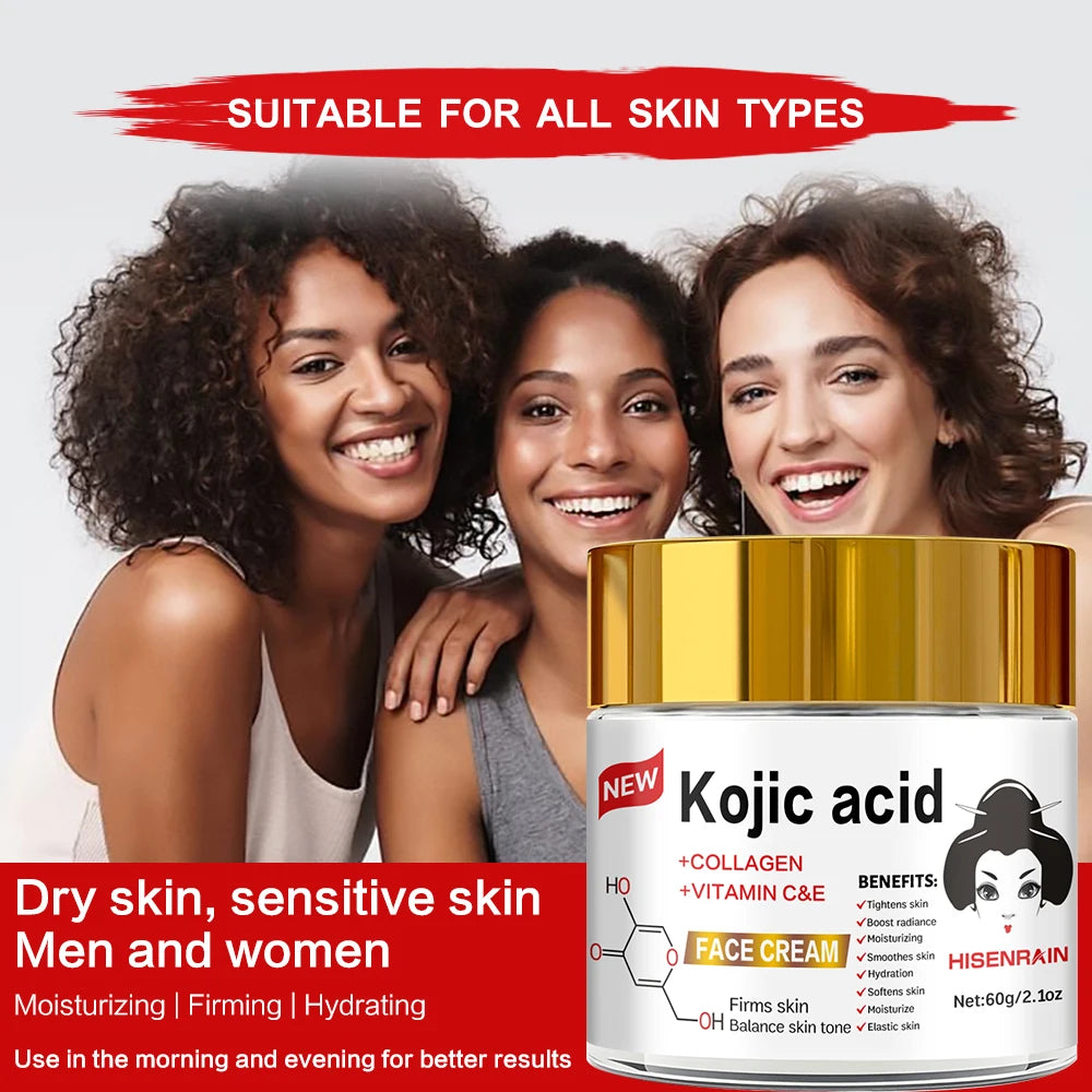 HISENRAIN Kojic Acid Cream - Brightening Glass Jar Face Moisturizer, Anti Dark Spots, Skin Whitening & Anti-Aging, for All Skin Peaceful Pleasures Health and Wellness