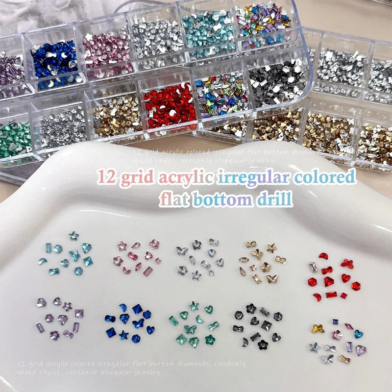 12 Grids Mix 3D Flatback Nail Rhinestones Mini Crystal Diamonds Nail Art Glitter Charm DIY Manicure Decor Accessories Peaceful Pleasures Health and Wellness