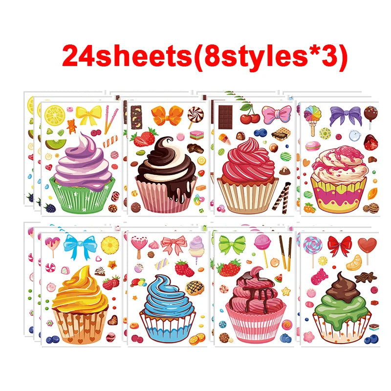 Puzzle Assemble Birthday Cake Stickers Sheets Kids Children Party