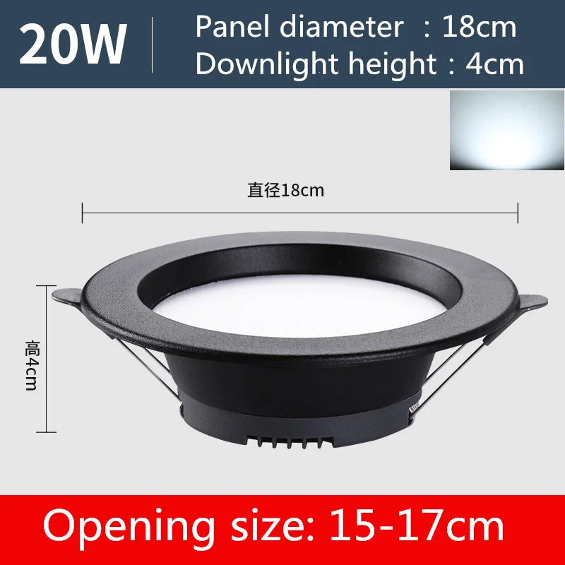 Slim Recessed LED Downlight 6W–20W AC220V | High CRI Ceiling Spot