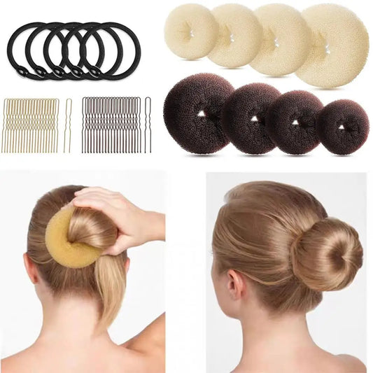 Donut Hair Bun Maker Set – 2 Colors with Elastic Bands & Hair Pins, Complete Bun Kit for Women & Girls Peaceful Pleasures Health and Wellness